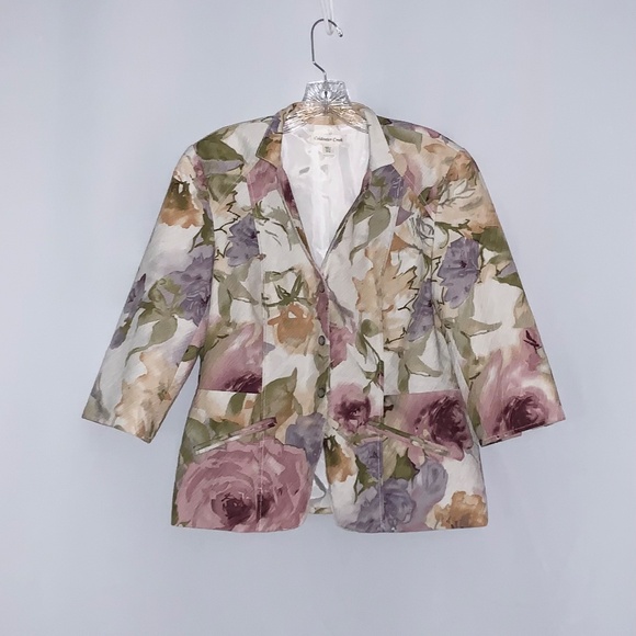 Coldwater Creek Cotton Floral 3/4 Sleeve Blazer - Picture 2 of 11